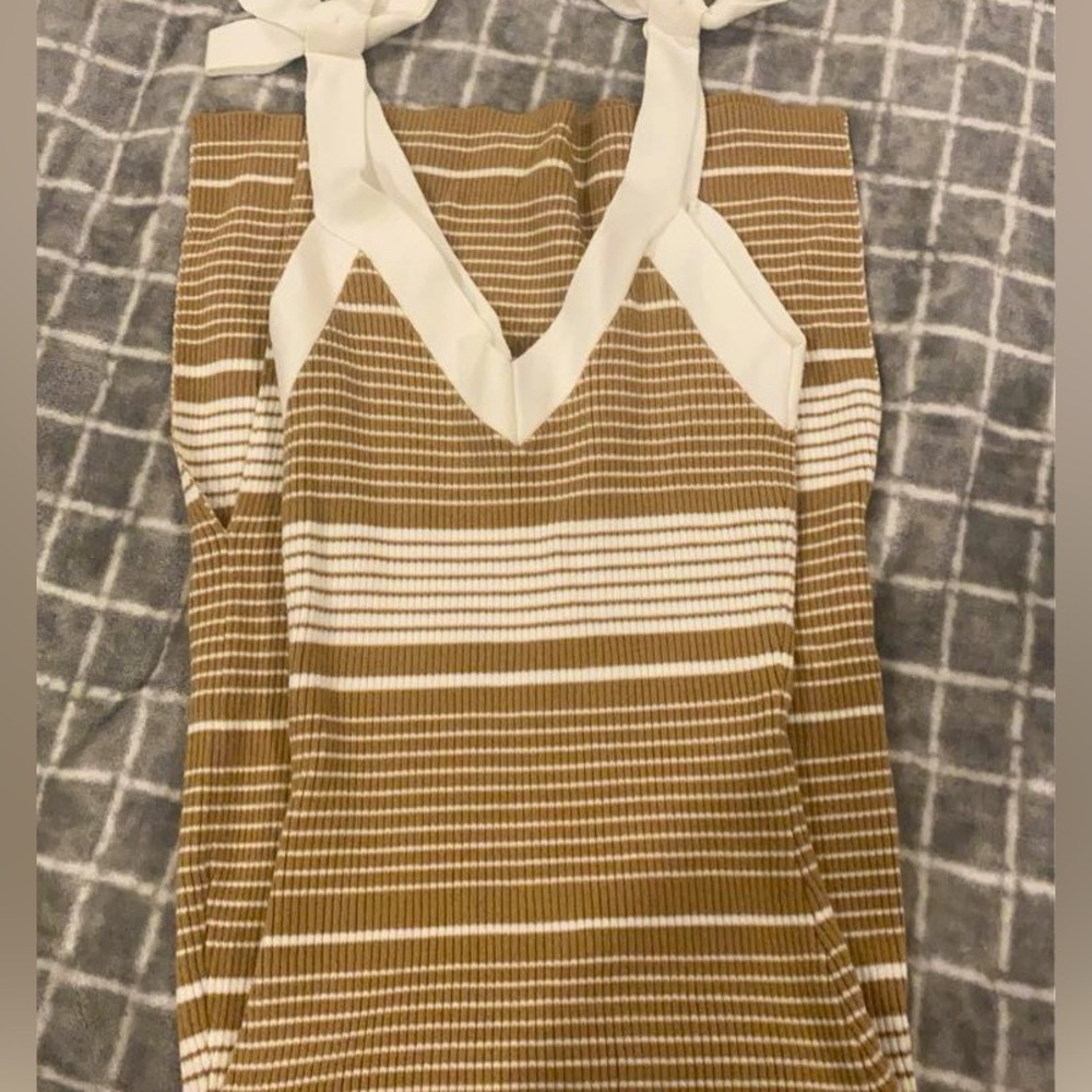 Willow and wind bodycon striped dress with white bows on shoulders
